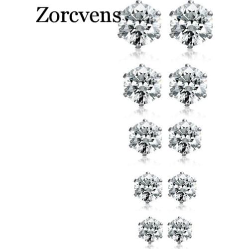 ZORCVENS Brand New Fashion Popular Luxury 5pc/lot Crystal Zircon Stainless Steel Stud Earrings Elegant jewelry for women