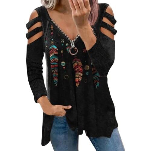 Plus Size Womens Hoodies Fashion Long Sleeve Tops V-neck Zipper Pullover Print Loose Sweatshirts Sudaderas Con Capucha Sudadera