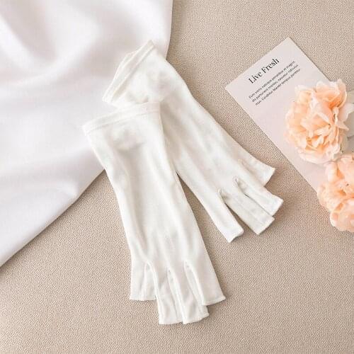 Womens knitted silk Half glove thin finger Gloves soft lace mulberry Silk Sun protection