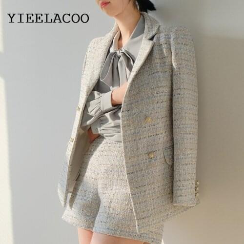Blue Jacket +Short SuitTweed metallic bright silk fabric Autumn/winter Women Jacket Set and Long Sections Ladies Jacket Coat