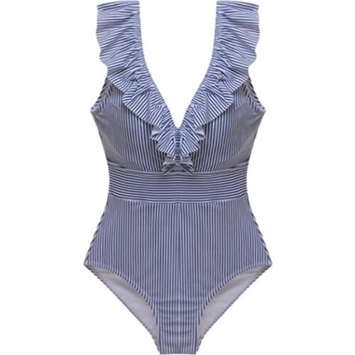 Women Swimsuit One Piece Ruffle Shoulder Bikini High Waist Swimwear for Vacation Womens Swimwear 2021 Sexy Beachwear Bikini Set