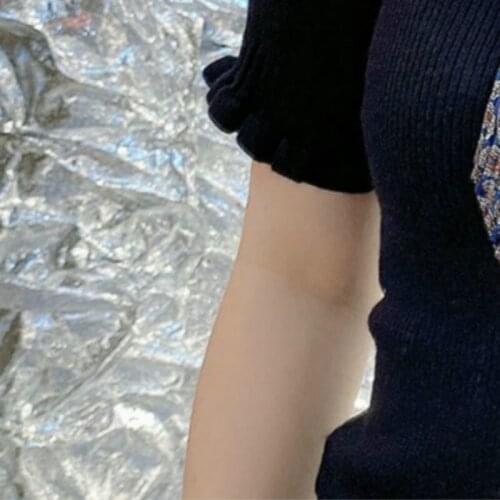 Short Sleeve Women Knitted Sweater Ribbon Slim Black Lace-up Turn-down Collar Female Top Early Autumn