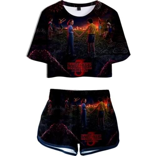 2021 Creative TV series Stranger Things Season 3 Two Piece Set + Short Pants Stranger Things 3D Print Stranger Things Dew navel