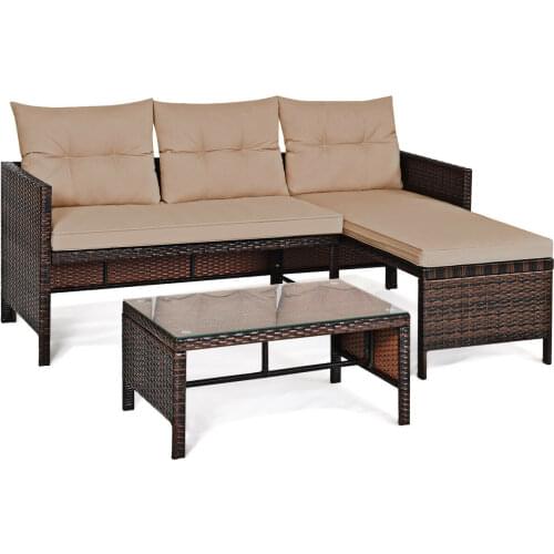 Costway 3PCS Patio Wicker Rattan Sofa Set Outdoor Sectional Conversation Set Garden Lawn HW63870
