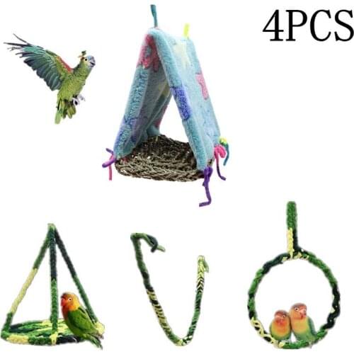 4PCS/Set Combination Parrot Toy Bird Cage Articles Budgie Parrot Bird Toys Parrot Funny Swing Hammock Standing Training Toys