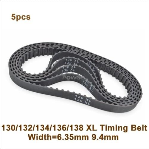 5pcs 130/132/134/136/138 XL Timing Belt W=025" 037"mm Perimeter 330.2/335.28/340.36/345.44/350.5mm Rubber XL Belt Inch Trapezoid