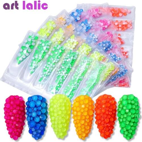 6 Grids Fluorescent Rhinestone Neon Decor Gems Mixed Size Nail Art 3D Diamond Crystal Nails DIY Decorations