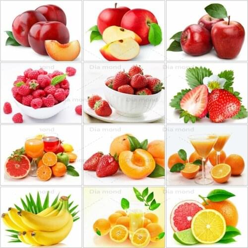 Diamond Embroidery Apple Fruit Mosaic Rhinestone Full Drill Diamond Painting Fruit Cross Stitch Kits Handmade Home Kitchen Decor