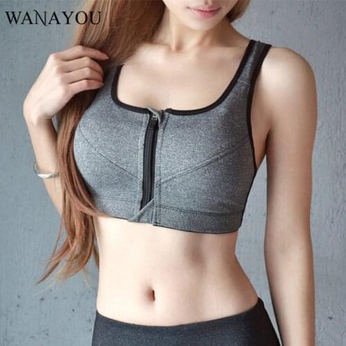 WANAYOU Front Zipper Sports Bra, Athletic Running Yoga Bra Push Up Womens Tube Top,S-5XL Plus Size Breathable Fitness Gym Bra
