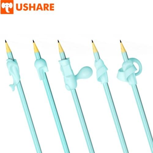 Ushare 5Pcs Pencil Holder for Kindergarten Beginners 3D Stereo Silicone Pen Grip Auxiliary Tools Prevention of Myopia Stationery