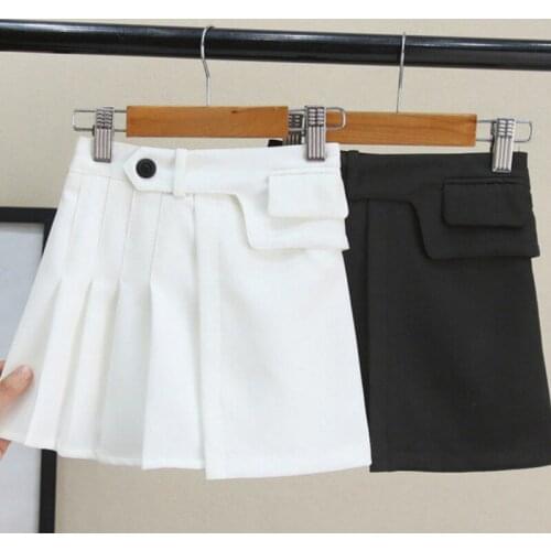 Kids Girls Pleated Skirts Black White School Skirts 2021 New Summer Teenage Girls Solid Skirts Children Dance Clothing For 3-13Y