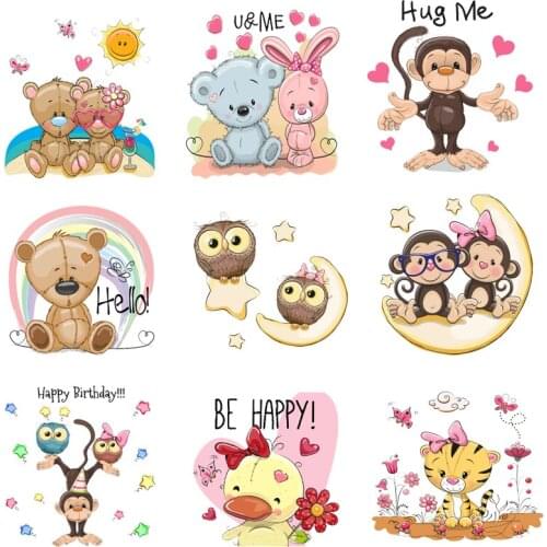 Iron on Transfer for Clothing Patches Appliques for Clothes Diy Animals Cute Pvc Patch Stripes Thermo-stickers for Children C