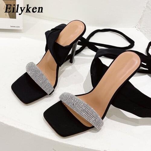 Eilyken 2021 New Summer Dress Silver Lace Up Sandals Women High heels Sandals Square toe Sexy Party Ladies shoes