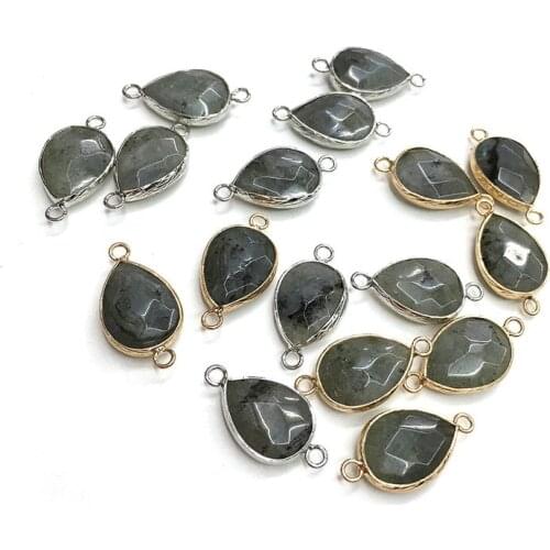 Flash Labradorites round silver plated semi-precious stone connector for jewelry making temperament accessories size 13x18mm
