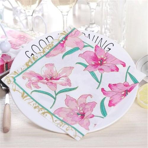 Hot Sale 20Pcs 2-Layer Lily Flower Paper Napkins Wedding Decoupage For Baby Shower Birthday Decoration Kids Party Supplies