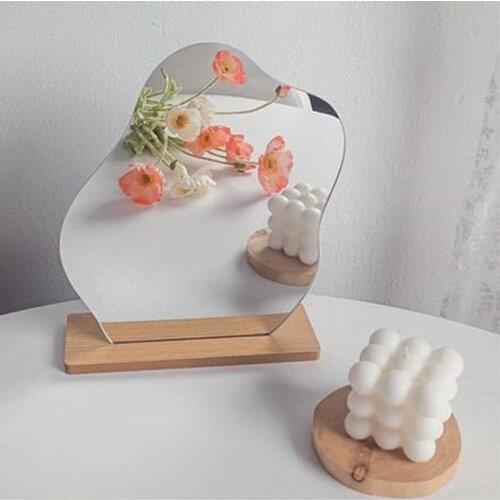 Korean style Makeup Mirror Ins Irregular Acrylic Decorative Mirror Wooden Base Cosmetic de maquillaje Beauty Tools Dropshipping