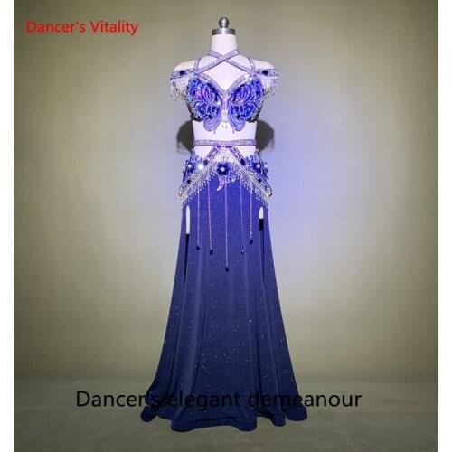 Belly Dance Competition Clothing Senior Stones Bra+long Skirt Bellydance Suit High-End Custom Female Oriental Dance Wear Outfit