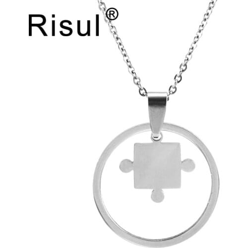 Risul stainlesssteel Puzzles in annulus Silver Tone circle necklace female 30mm round chokers Rolo chain necklaces wholesale10pc
