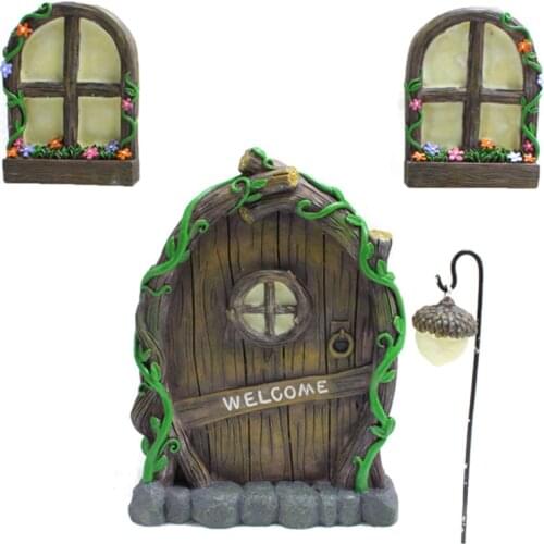 Cute Miniature Fairy Garden Window Door Elf Home for Art Garden Sculpture Decoration Wall and Trees