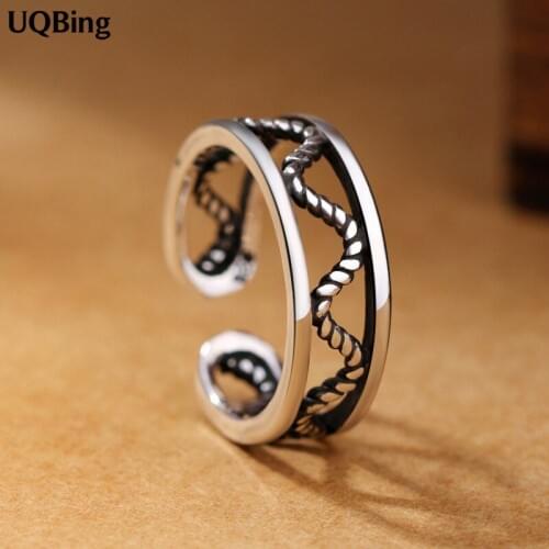 Fashion 925 Sterling Silver Retro Rings Creative Openwork Wave Rings Jewelry Wholesale