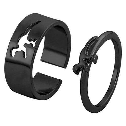 Trendy Gold Silver Colour Black Dinosaur Rings Women Men Lover Couple Rings Set Friendship Engagement Wedding Open Rings Jewelry