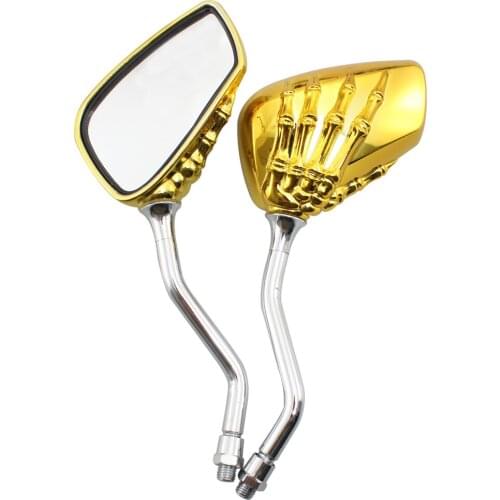 Motorcycle Skeleton Skull Hand Claw Rearview Side Mirrors Handlebar Mount Gold For Harley Honda Suzuki Kawasaki Indian Cruiser