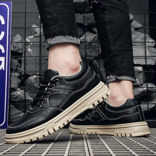 2021 Mens New Tooling Shoes Martin Leather Shoes Fashion Casual Light Non Slip Flat Bottomed Four Seasons Mens Shoes Size 44