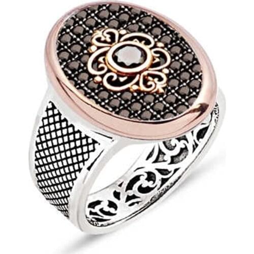 Silver Black Zircon Stone Embroidered Men 'S Ring