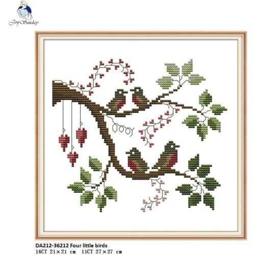 Joy Sunday Four Little Birds Counted DIY Hand Cross-stitch 11CT 14CT DMC Printed Cloth for Embroidery kits Home Decor Needlework