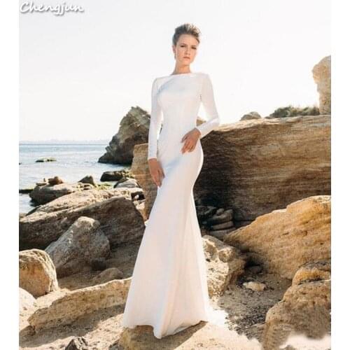 Chengjun Suzhou Custom New Long Sleeve Mermaid Satin Wedding Dress