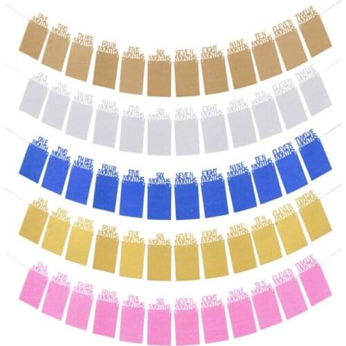 Baby One Year Old 12 Months Birthday Pull Flag Photo Wall banner picture frame For 6 inch pictures Decoration