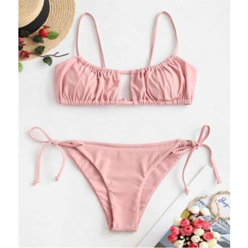 New Sexy Solid Color Quick-drying High Elastic Swimwear Polyester Bikini Set