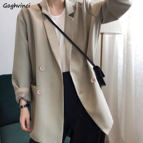 Blazers Women Spring Double-breasted Solid Loose BF All-match Korean Style Elegant Womens Office Chic Fashion New Outwear Coats