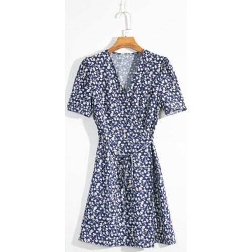 Casual summer women dress printed short-sleeved V-neck Slim dress Vestidos