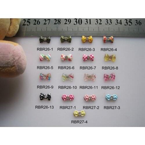 RBR26/27 200pcs/bag Print Line/Square Resin Bow with Crystal Rhinestone Nail Art Decoration Nail DIY Accessory