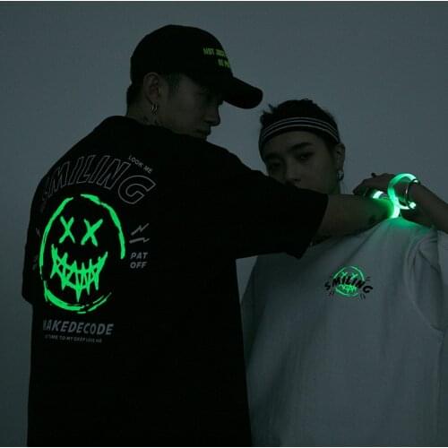 2021 Men Shirt Hip Hop Luminous Brand New Cotton Fashion Casual Short Streetwear Loose Summer High Quality Short Sleeve Shirt