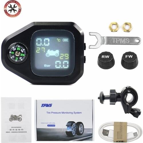 Motorcycles Real Time Tire Pressure Monitoring System TPMS Wireless LCD Display 2 External Sensors free shipping