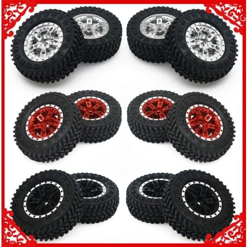 Alloy 4pcs weighted 7mm hex wheel rim +rubber tire 1.3”wheel bead lock style no glue needed for Axial 1-24 SCX24 Panda tetra etc