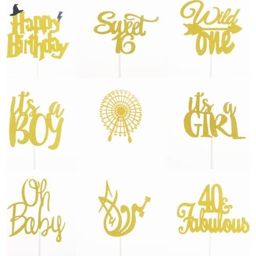 Cake Topper Flags It is a boy Oh Baby Wild One Cupcake Toppers Kids Happy Birthday Wedding Bridal Cake Wrapper Party Baking DIY