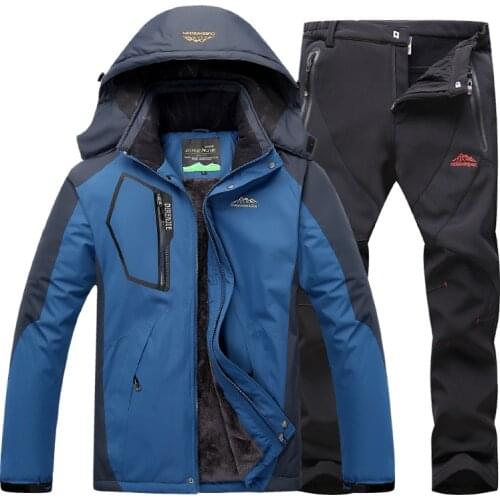 Outdoor Jacket + pants Winter Fleece Hiking Jackets Hiking Pants Men ski suit Windproof Waterproof Outwear Raincoat Windbreaker