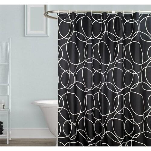 Waterproof Shower Curtain Set with 12 Hooks Black Circle Bathroom Curtains Polyester Fabric Bath Mildew Proof for Home Decor