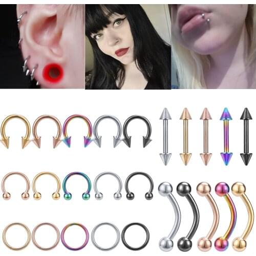 ZS 5/6 pcs/lot Mixed Color Stainless Steel Nose Rings Women Helix Tragus Cartilage Earring Navel Nipple Piercing Septum Rings