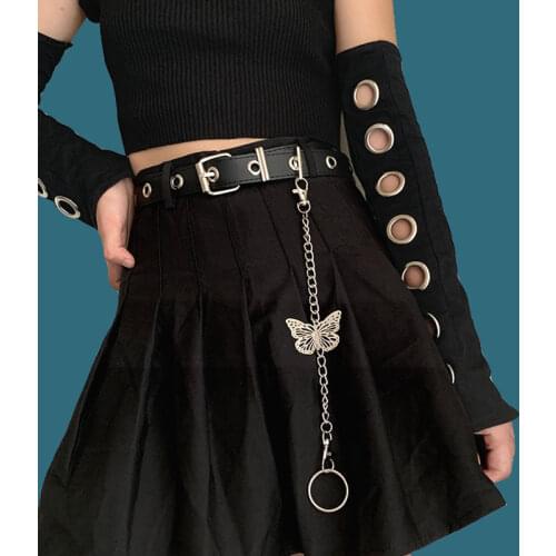 PU Leather Punk Belts For Women Metal Buckle Waist Belts With Chain Harajuku Girls Female Waistband For Jeans Skirt