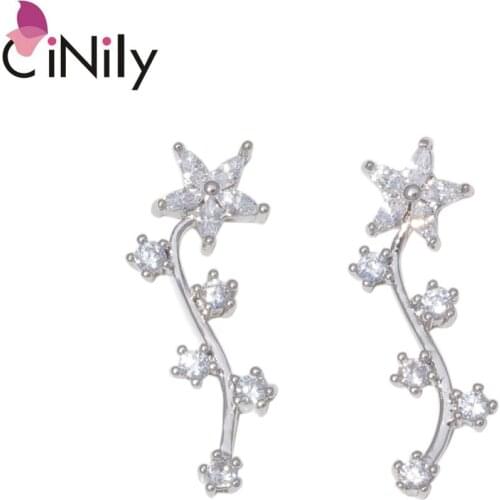 CiNily Created White Stone Cubic Zirconia Silver Plated Wholesale for Women Jewelry Wedding Dangle Earrings 7/8" FH8307