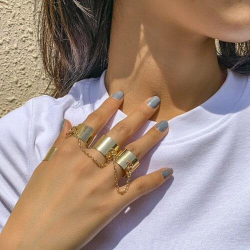 Marioho New Ins Vintage Metal Multilayer Chain Rings Simple Hip Hop Open Geometric Womens Gothic Finger Rings 1 Set New Jewelry