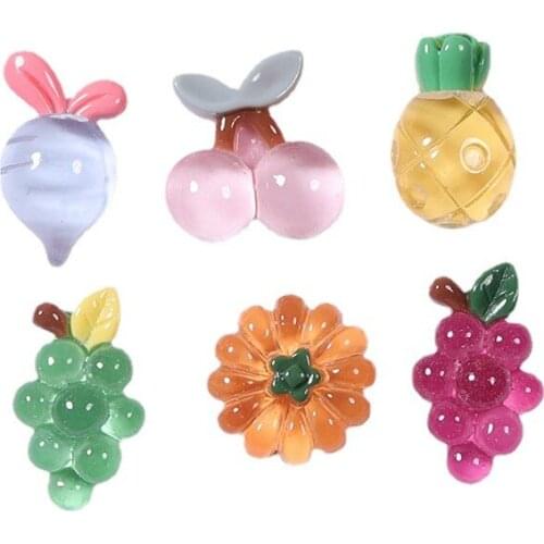 10pcs Resin Mini Compact Cute Flatback Charms Grape Pineapple Cherry Pendant DIY Ear Stud Bracelet Necklace Material Accessories