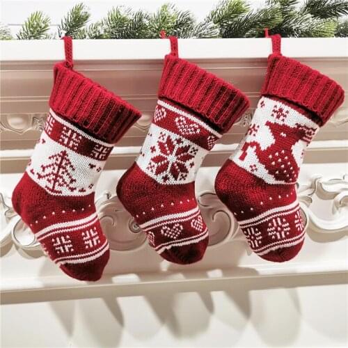 12 Pcs Christmas Stocking Knitted Gift Sock Tree Reindeer Snowflake Xmas Tree Ornament Christmas Home Decorations Wholesale X2