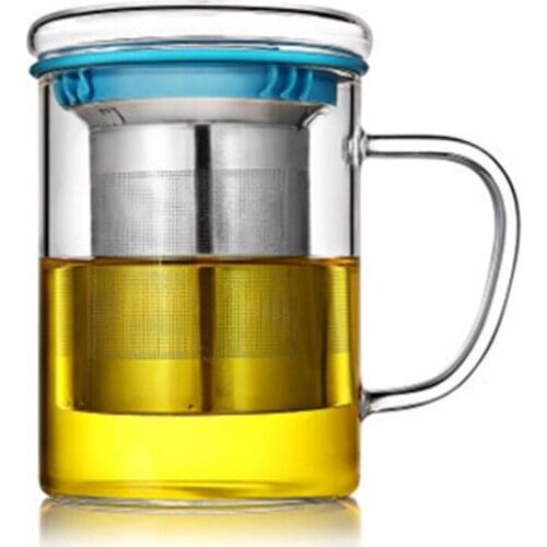 2021 New Glass Tea Cup with Lid and Stainless Steel Infuser Basket Perfect Clear Tea Mug