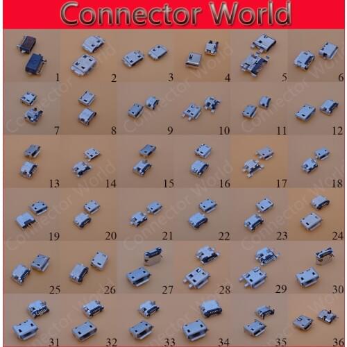 36 models micro mini usb jack connector 5pin 5 pins for Samsung HTC Lenovo ZTE and other brand mobile phone tablet GPS pc mid