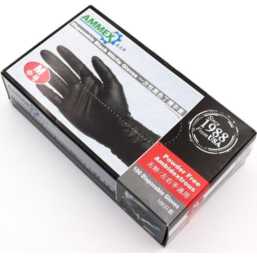 AMMEX 100pcs/Box Black Disposable Latex Gloves Garden Gloves For Home Cleaning Rubber Catering Food Gloves Tattoo Gloves